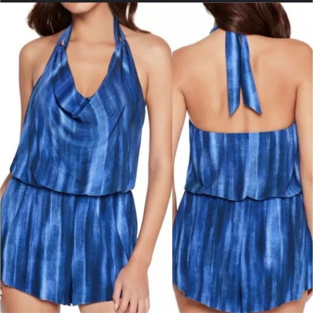 Blue Halter Swim Romper - Women Swim